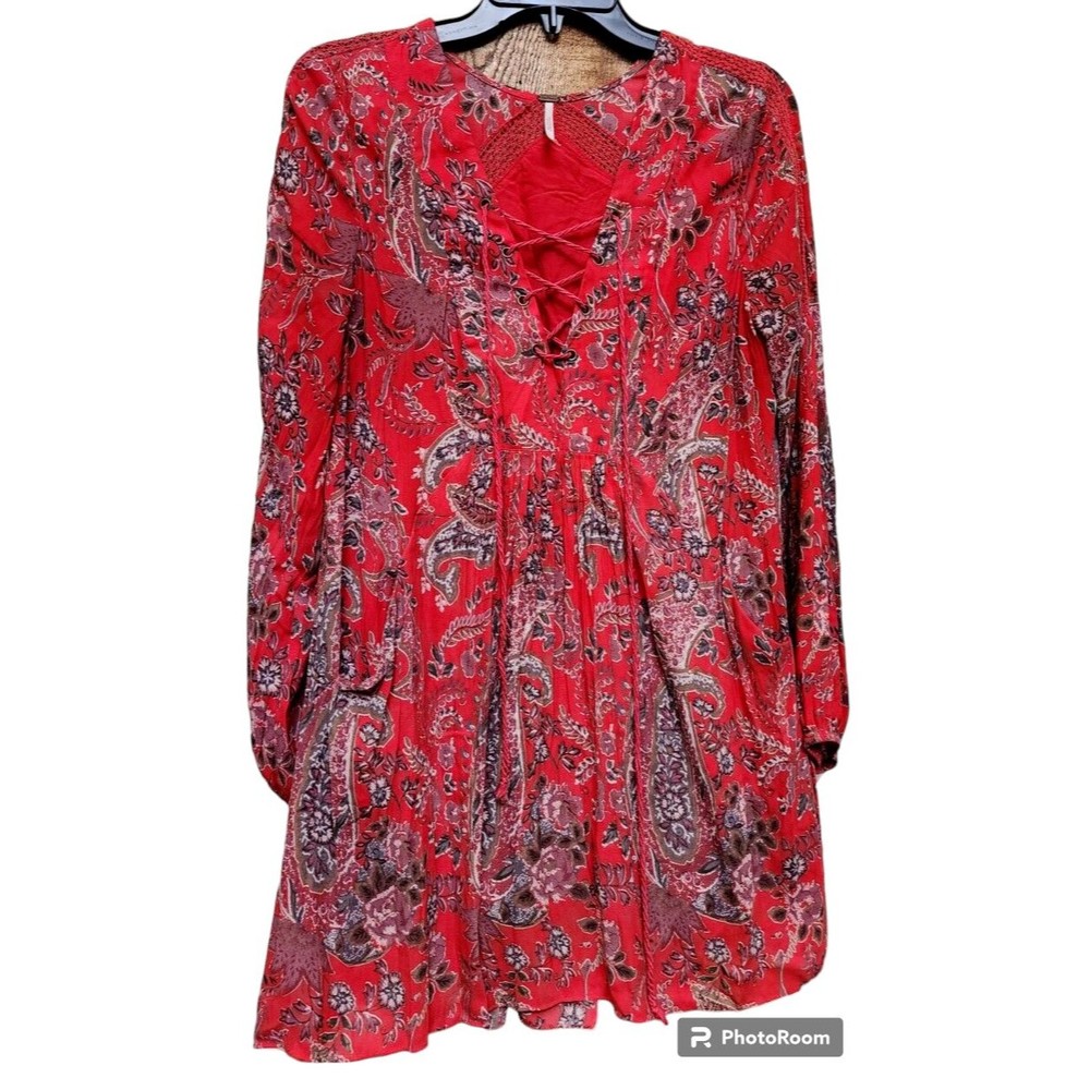 Free People S Oversized Lined Blouse Pockets Tassel Lace Boho Hippie Designer
